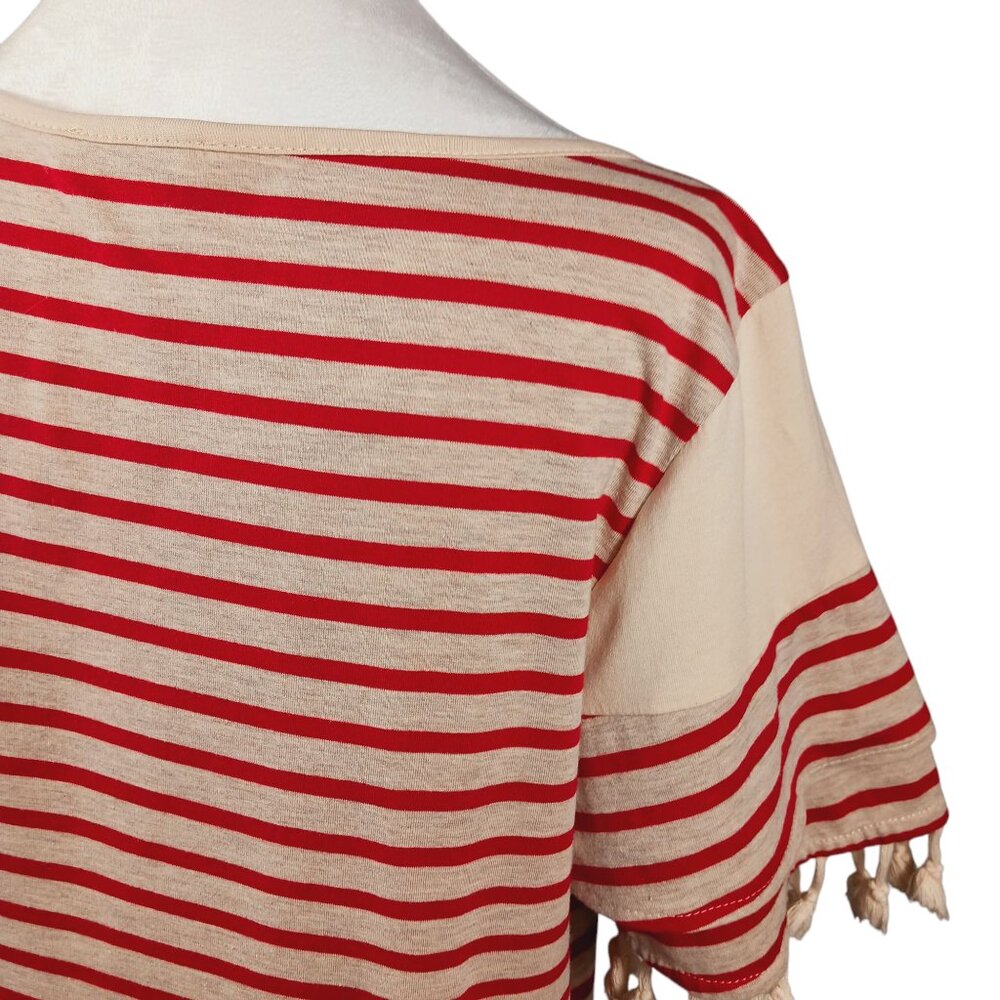Umgee, Dress, Size Large, Red and Tan Stripes, with Ruffle and Tassel Accents - Picture 8 of 15